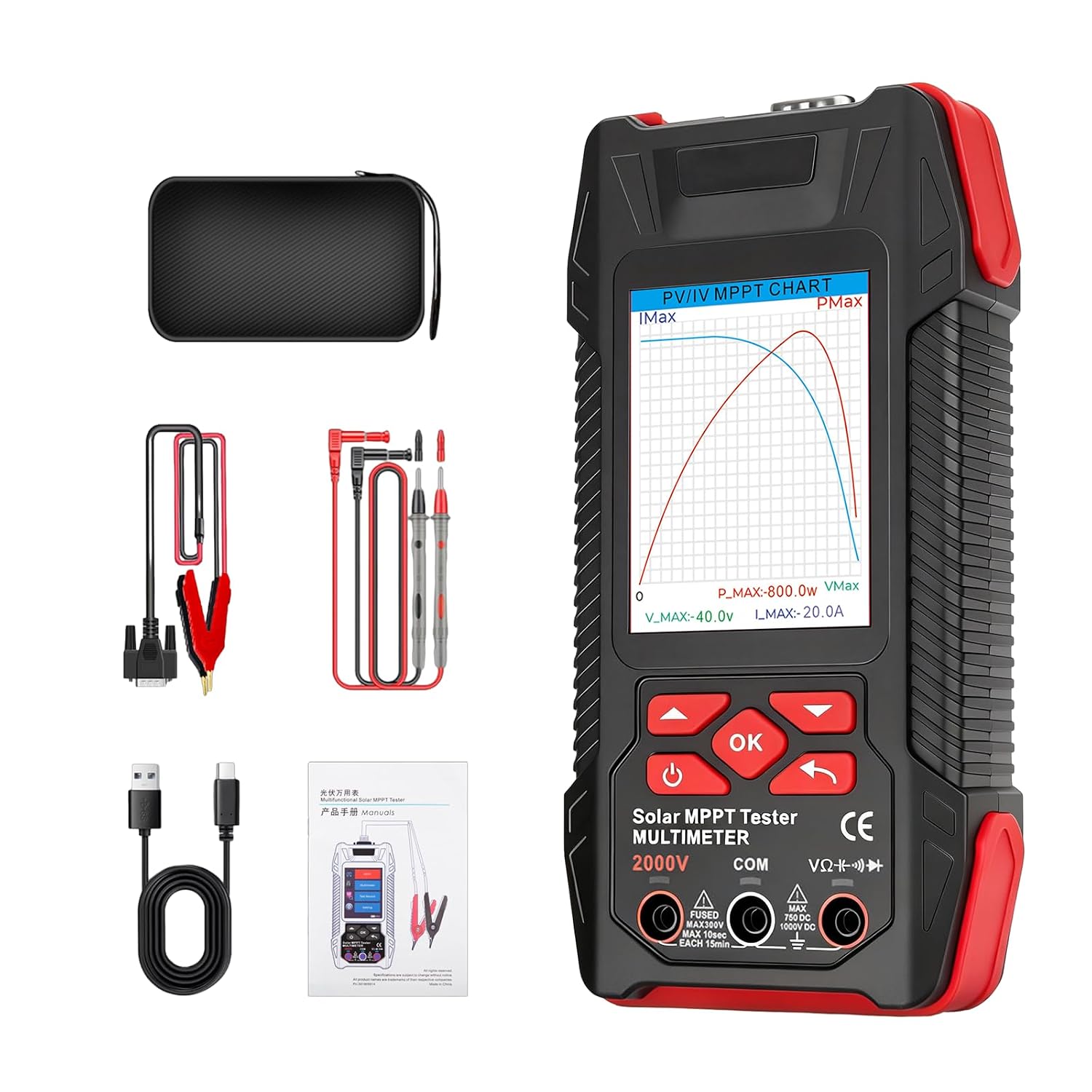 2000V Solar MPPT Tester & Digital Photovoltaic Multimeter Kit