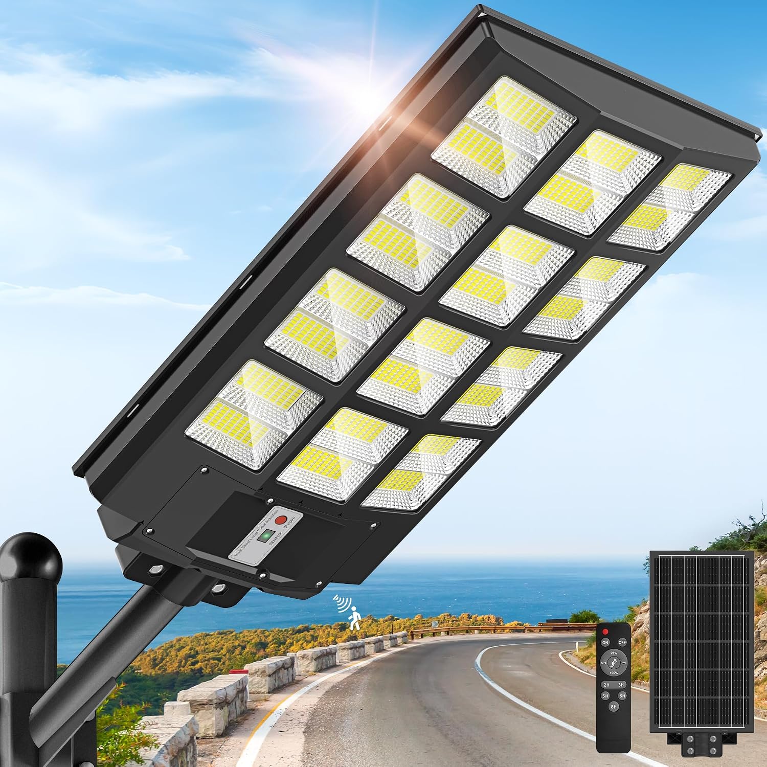 12-Grid All-In-One Solar Street Light with Motion Sensor & Remote Control