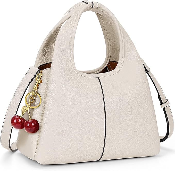 Minimalist Top-Handle Crossbody Bag with Cherry Charm