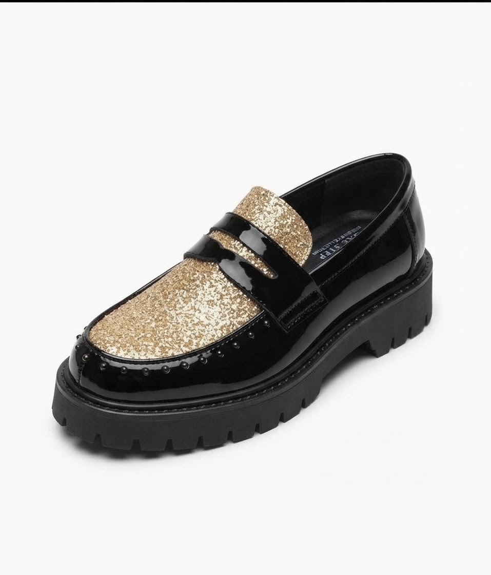 Gold-Glitter Lug-Sole Loafer
