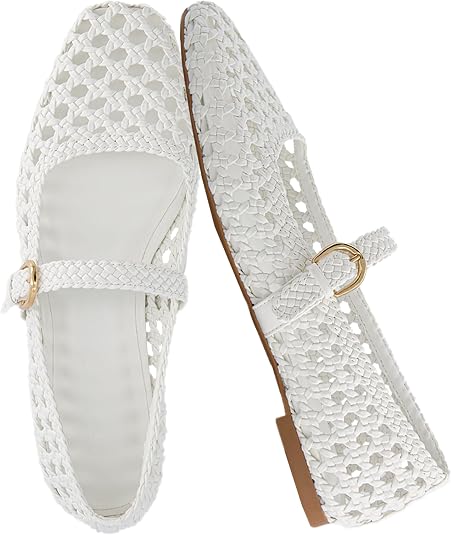 Breathable Woven Square-Toe Mary Jane Flat Shoes