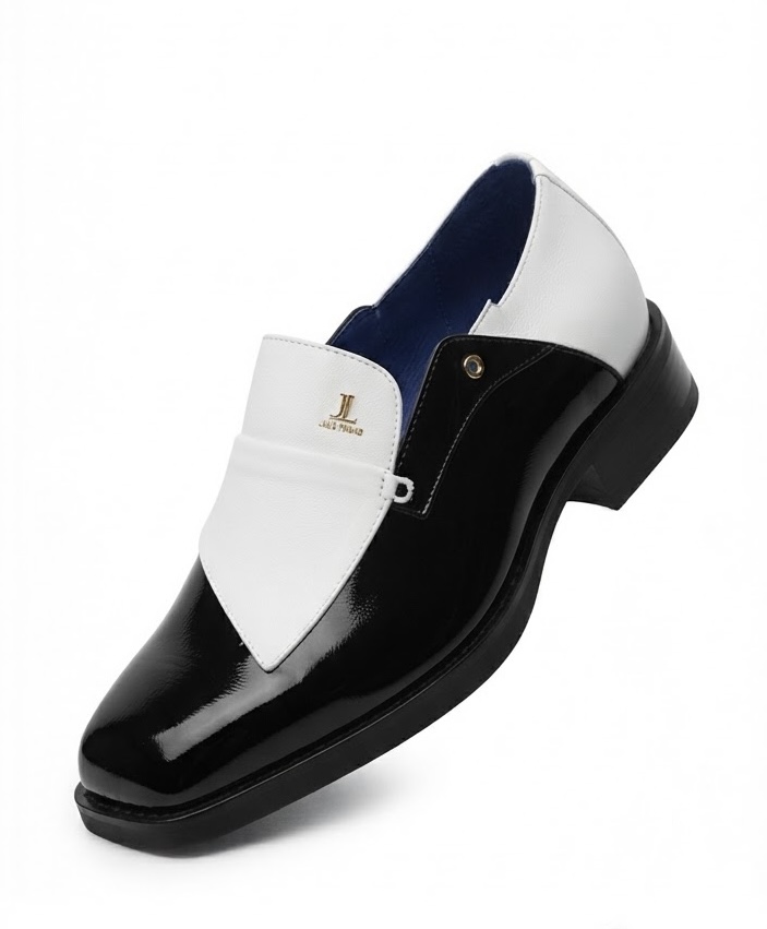 Louis Leeman Two-Tone Black and White Patent Leather Square-Toe Loafer