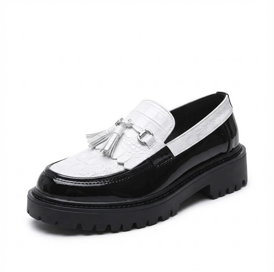White Croc-Embossed Tassel Lug-Sole Loafer