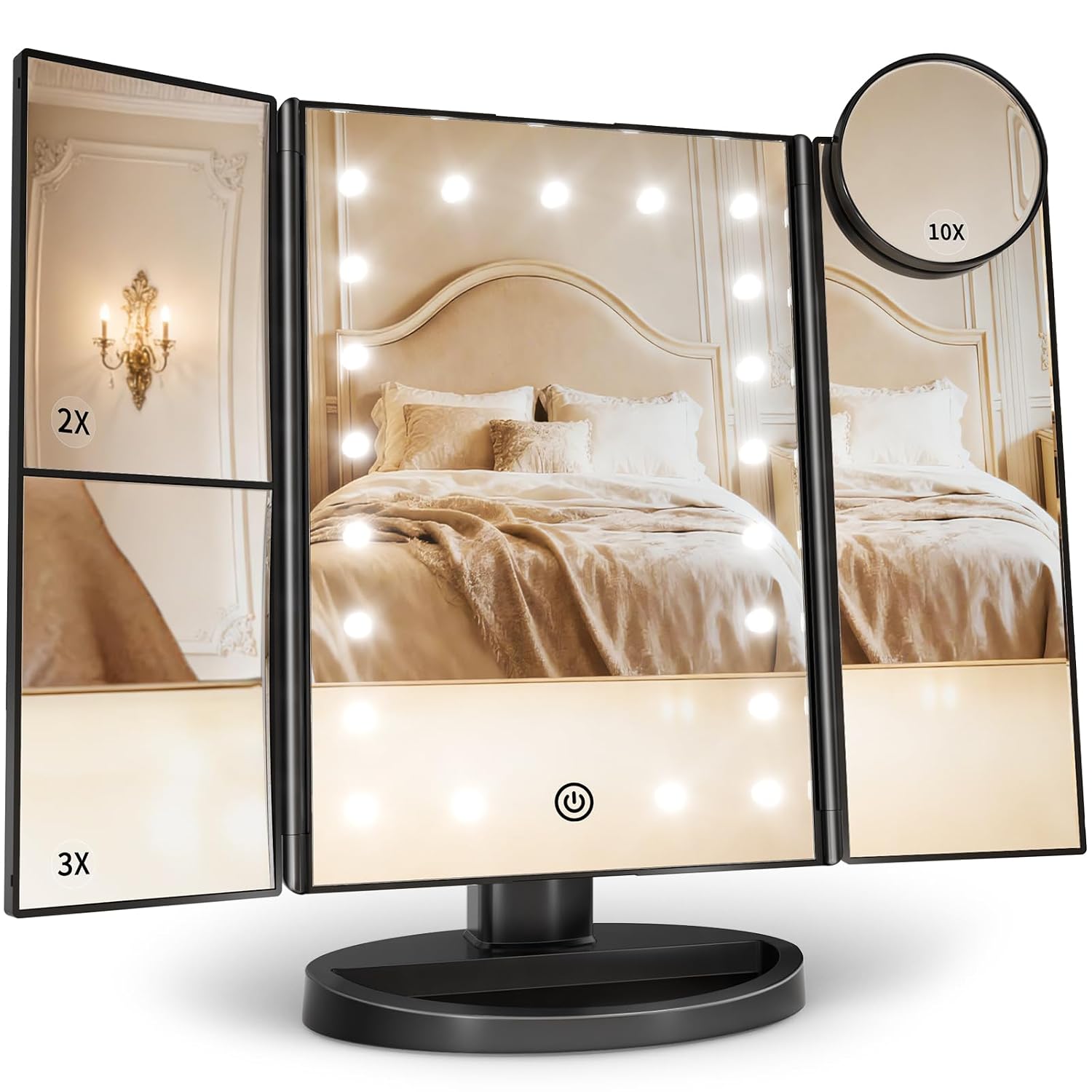 Trifold Touch-Control LED Lighted Vanity Makeup Mirror with 10X Magnification