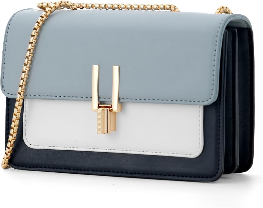 Viney Chic Color-Block Chain Crossbody Bag with Gold Lock